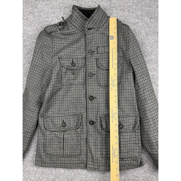 Guess Jacket Womens Small Gray Houndstooth Military Utility Wool Blend Coat - Picture 3 of 8